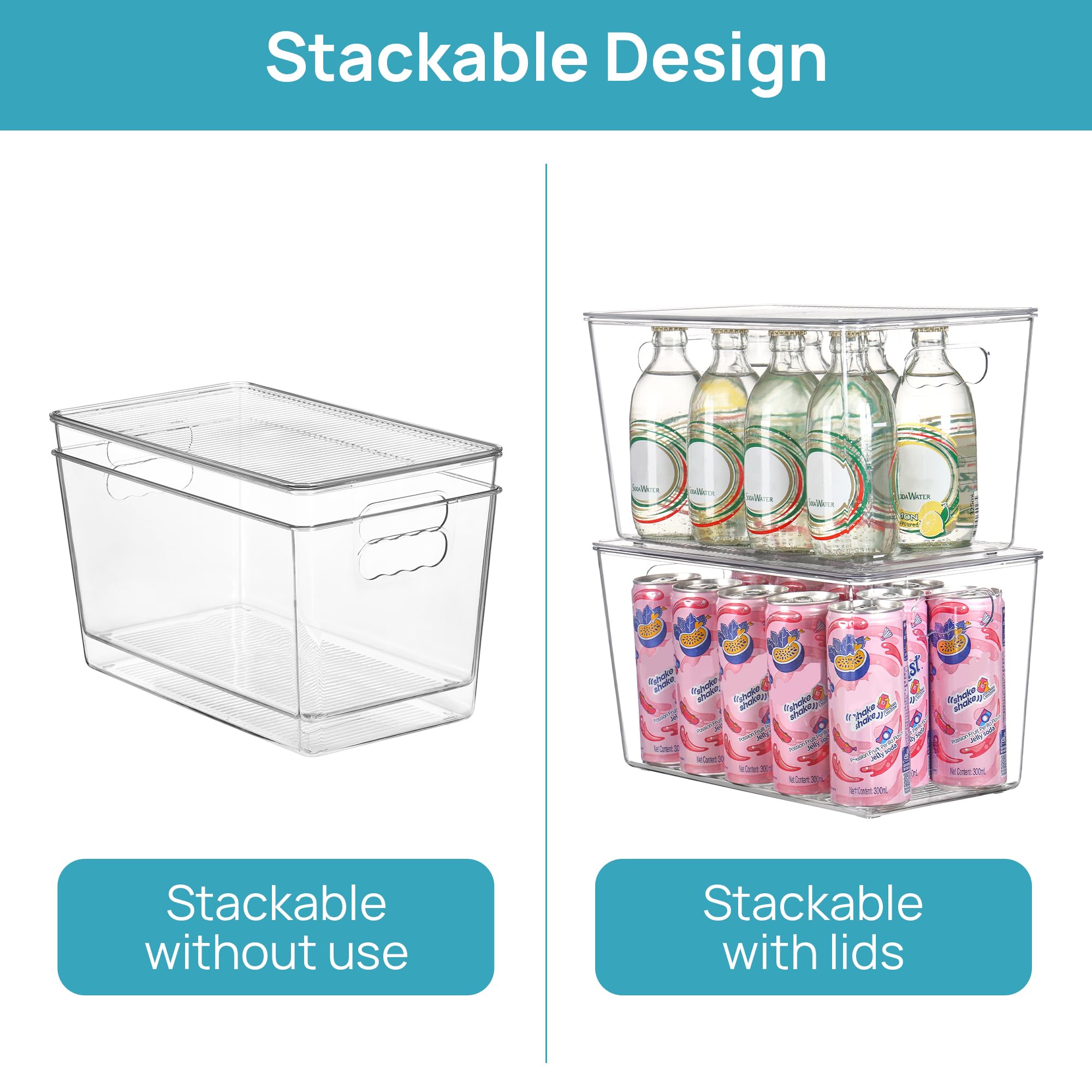 Vtopmart fridge storage bin stackable for tidy beverages and jars