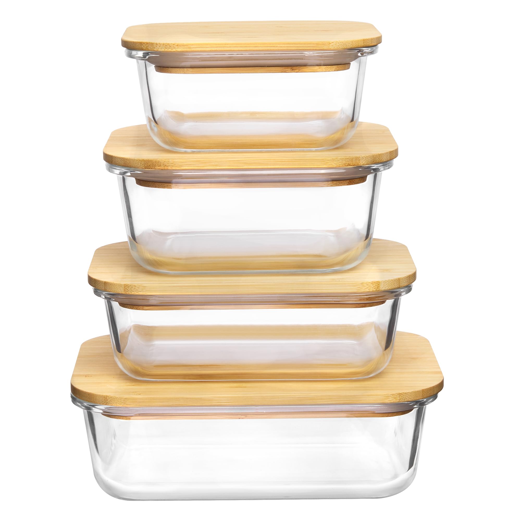 Vtopmart glass containers with bamboo lids for meal prep and easy visibility.