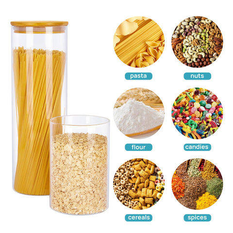 Vtopmart 37oz glass jar with bamboo lid protects nuts and snacks from moisture.