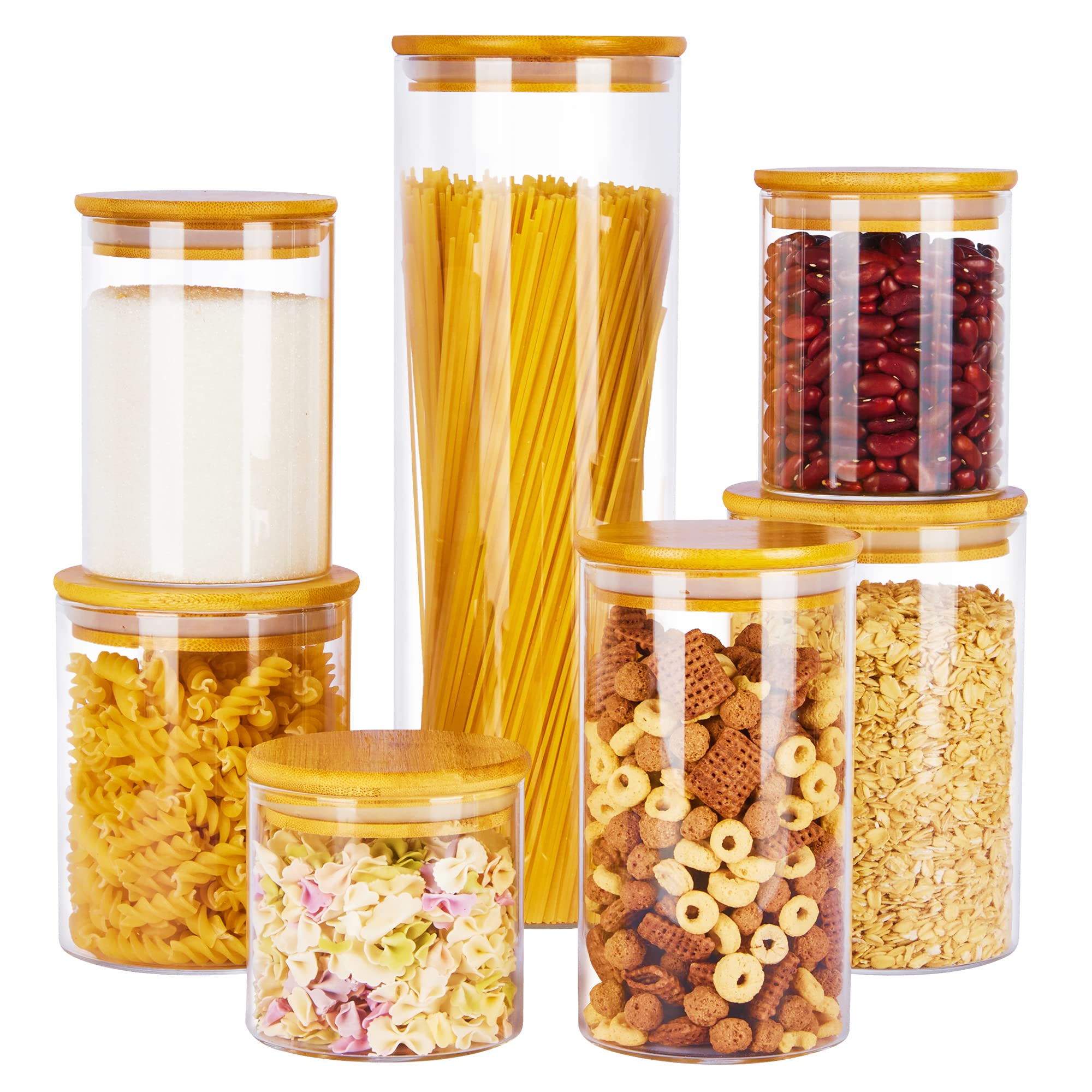 Vtopmart glass jar 74oz with airtight lid keeps pasta fresh and organized.