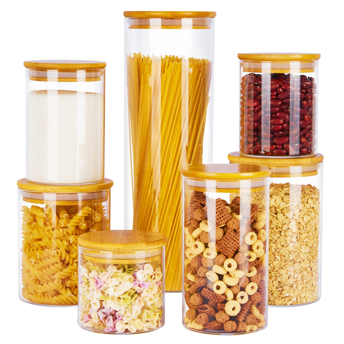 Vtopmart glass jar 74oz with airtight lid keeps pasta fresh and organized.