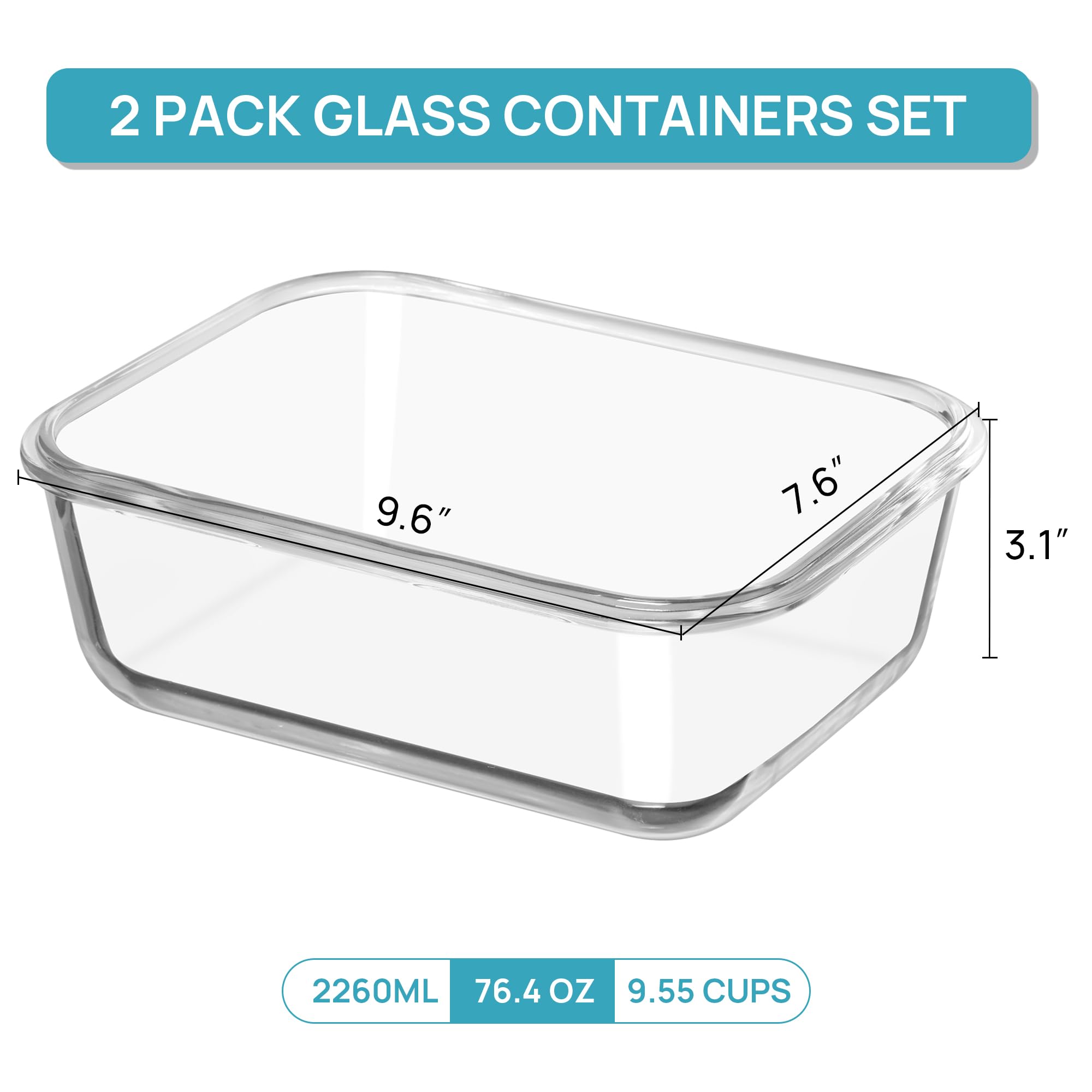 Vtopmart large glass container designed for baking and roasting with wide opening.