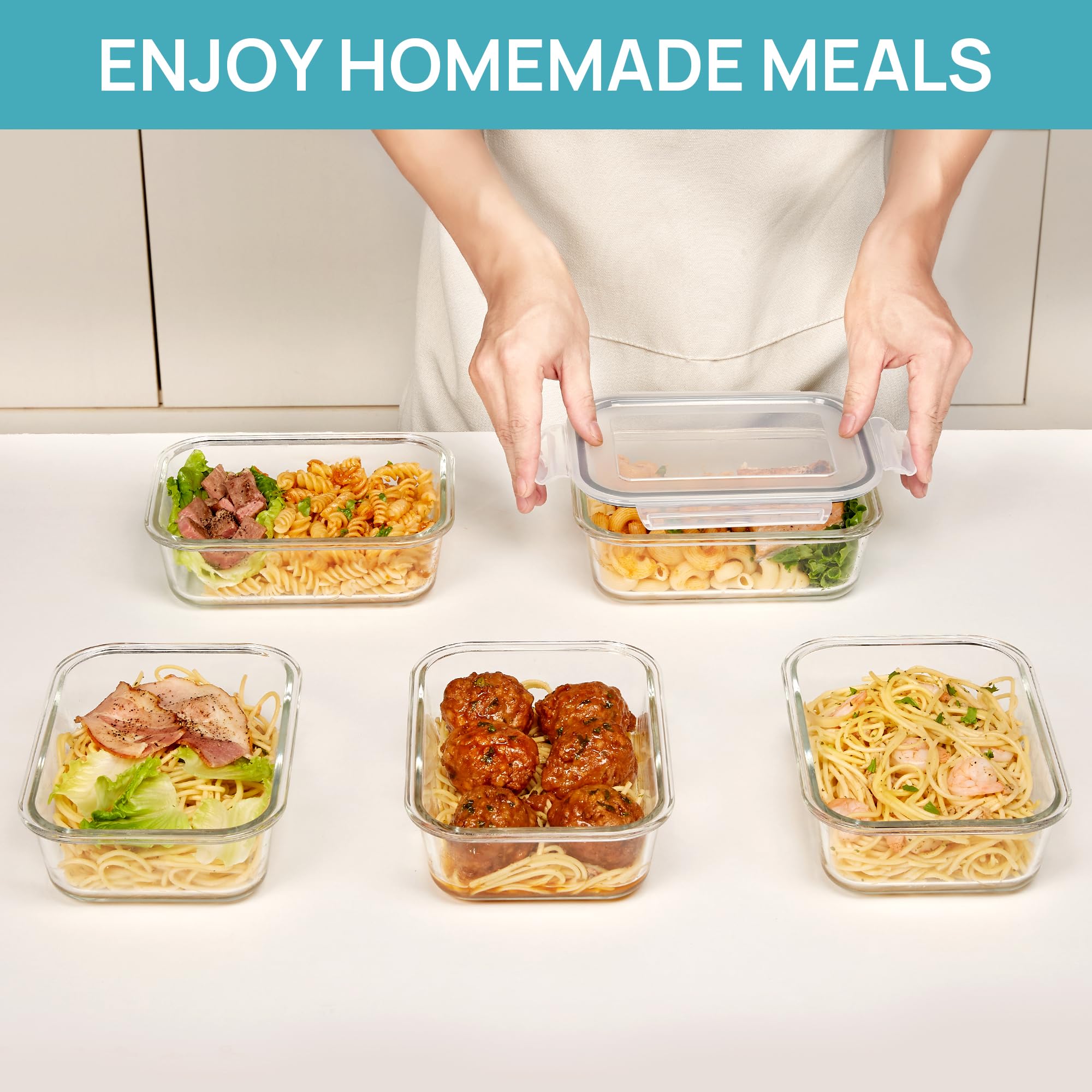 Vtopmart glass containers safe for oven and microwave reheating.