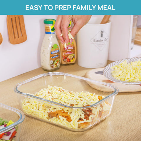 Vtopmart glass container safe for oven and microwave use, versatile cooking.