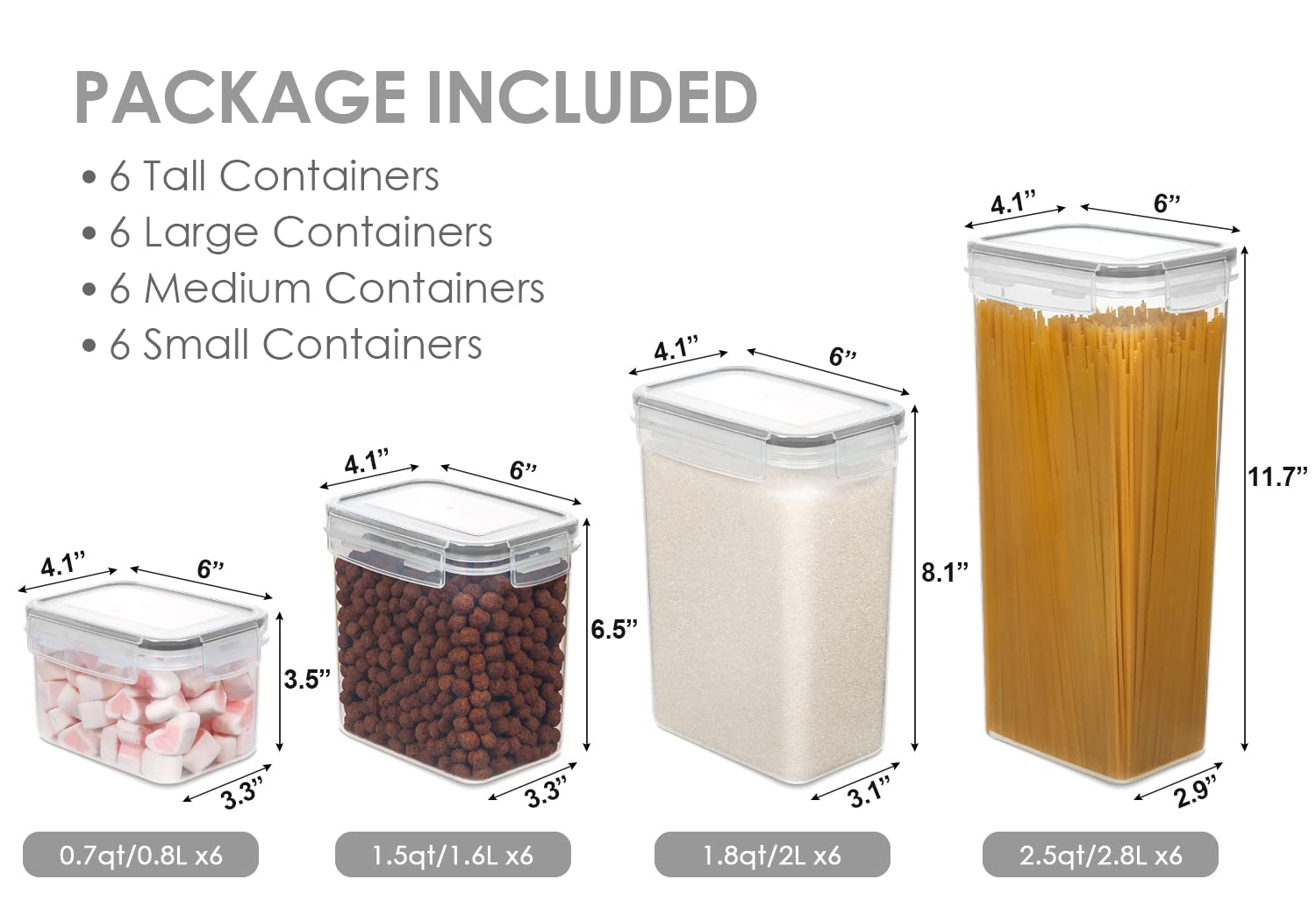 Vtopmart clear-view containers offer quick visibility of dry goods like cereals and flour.
