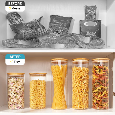 Vtopmart pantry-organization jars display contents for quick meal prep.
