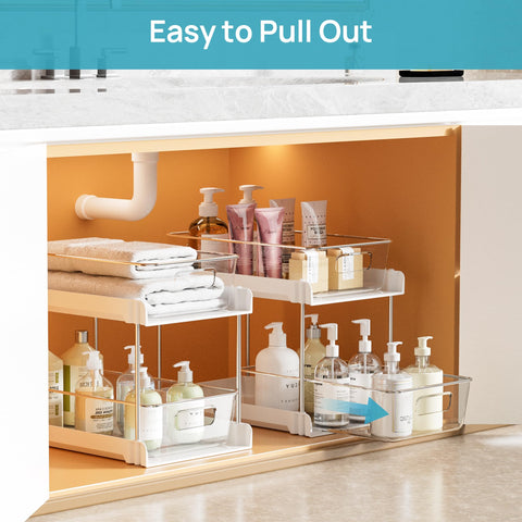 Vtopmart PET material construction offers durable, rust-free storage under the sink.