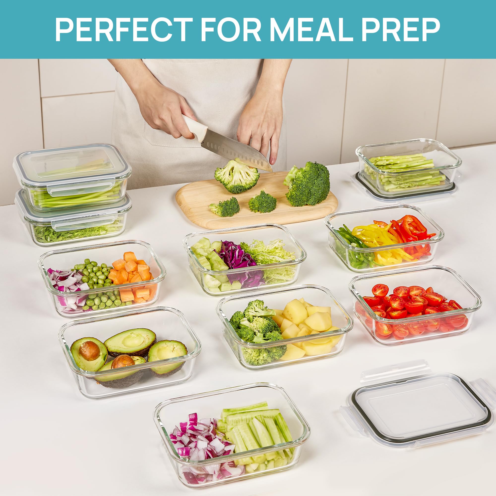 Vtopmart borosilicate glass preserves freshness and resists staining.