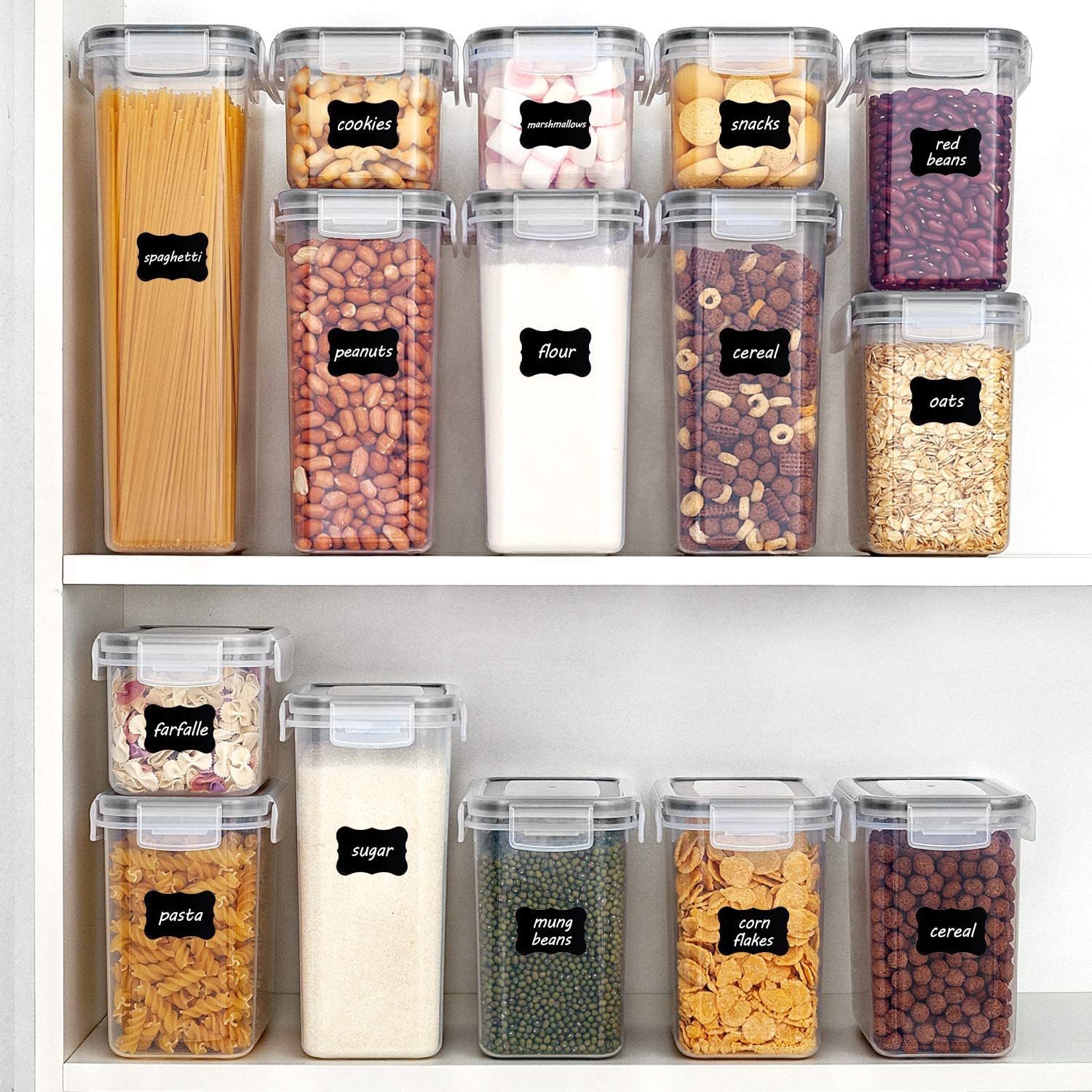 Vtopmart side-locking lids with silicone gasket keep dry food securely sealed.