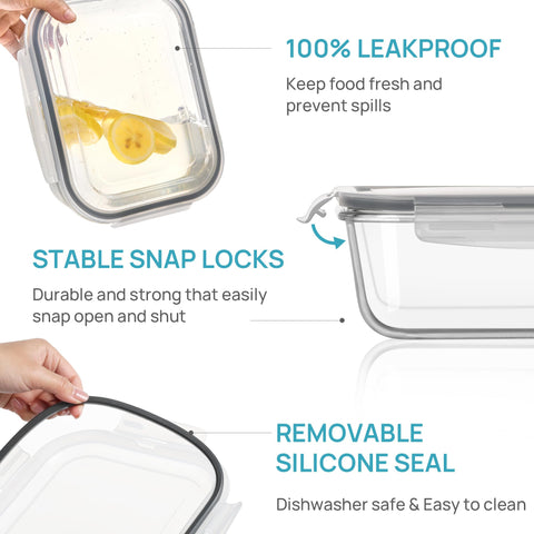 Vtopmart stackable glass containers saving space in fridge and pantry.