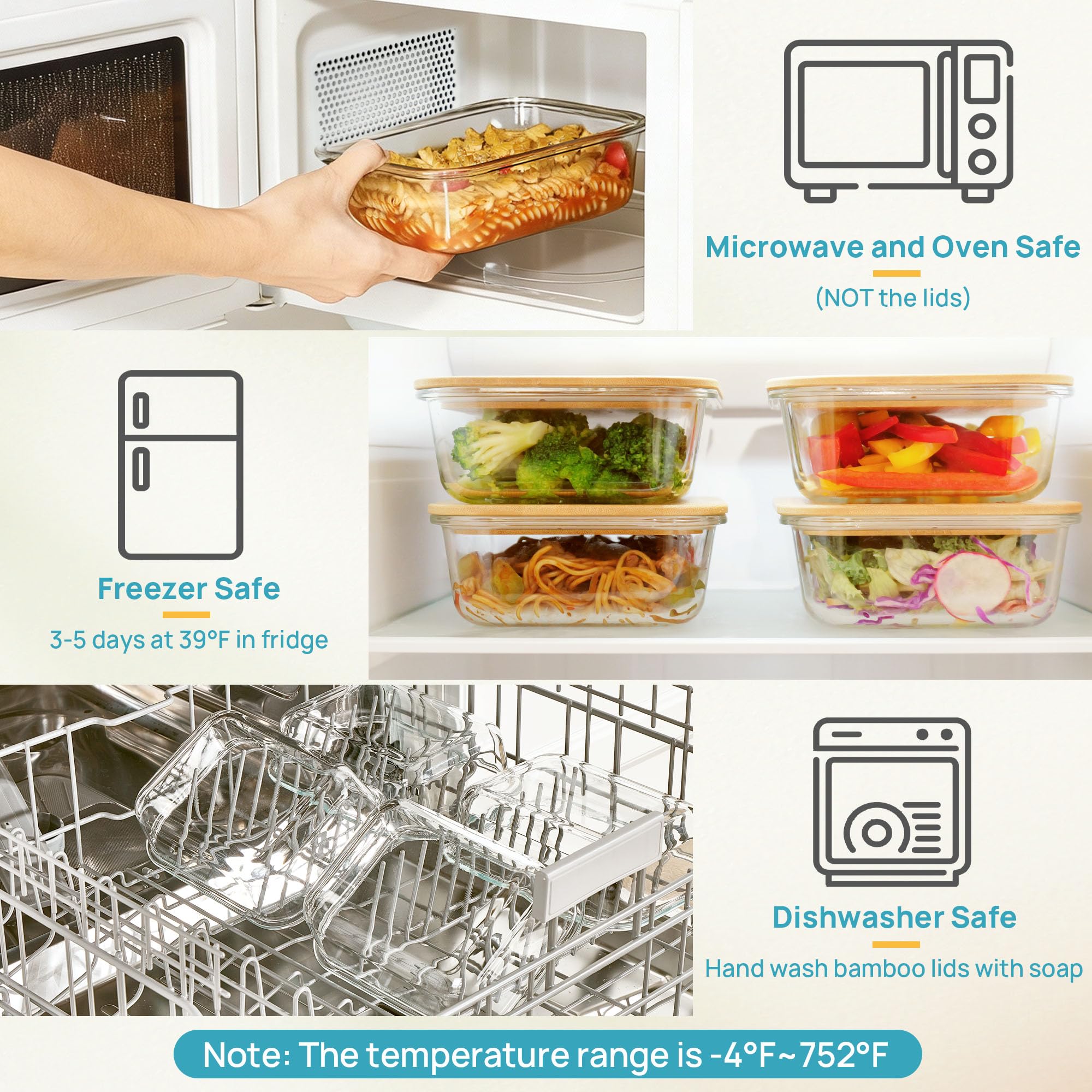 Vtopmart crystal-clear glass enables easy content visibility for smart meal planning.