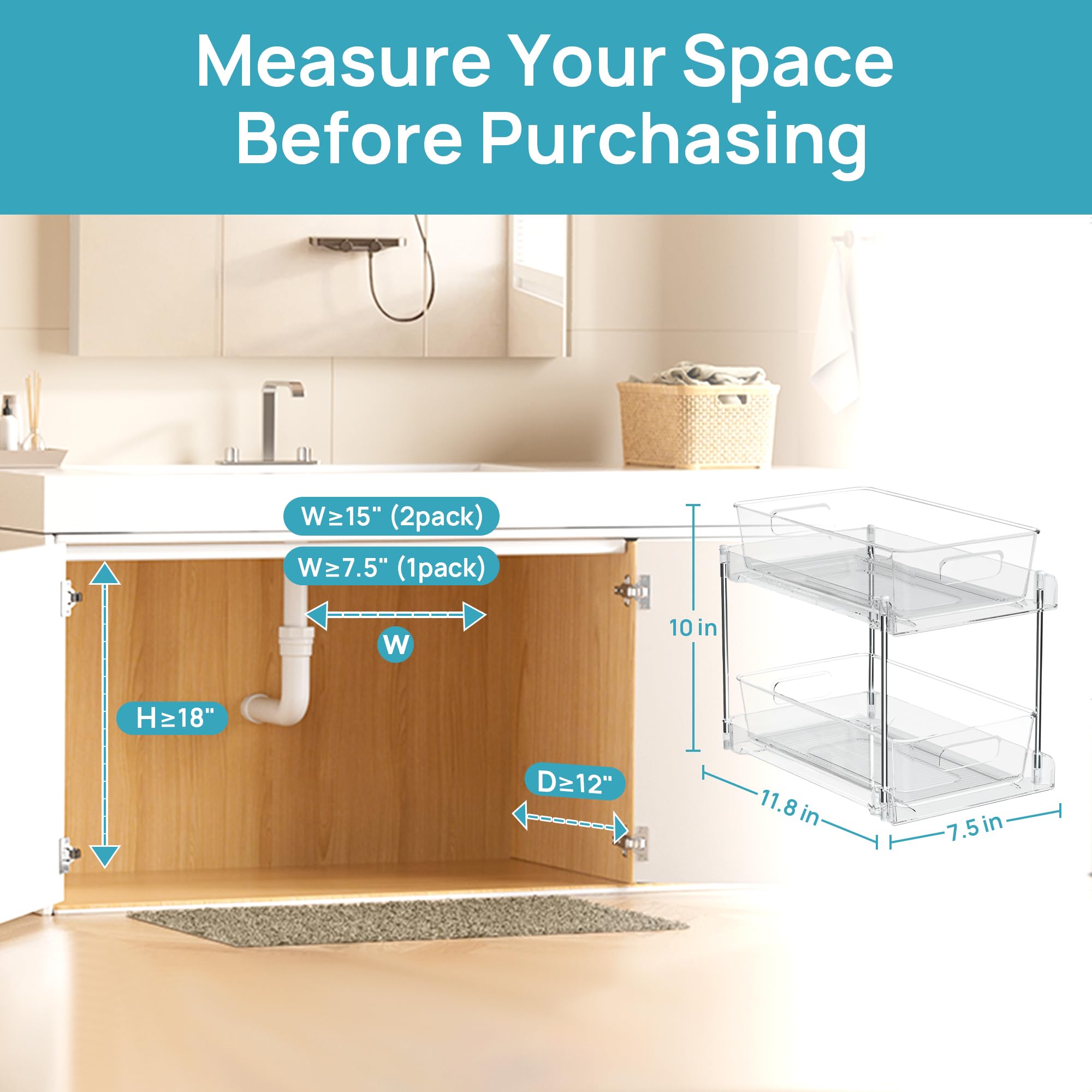 Vtopmart durable PET material resists moisture under sinks for long-lasting use.