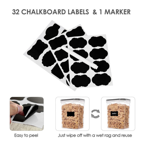 Vtopmart transparent containers offer easy viewing of stored cereals, pasta, and snacks.