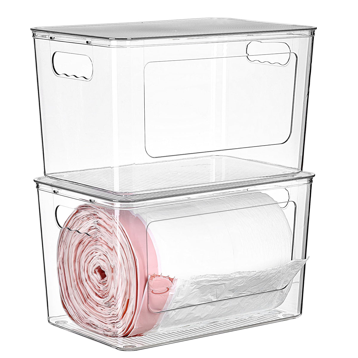Vtopmart trash bag holder front view with large opening for easy one-handed dispensing.