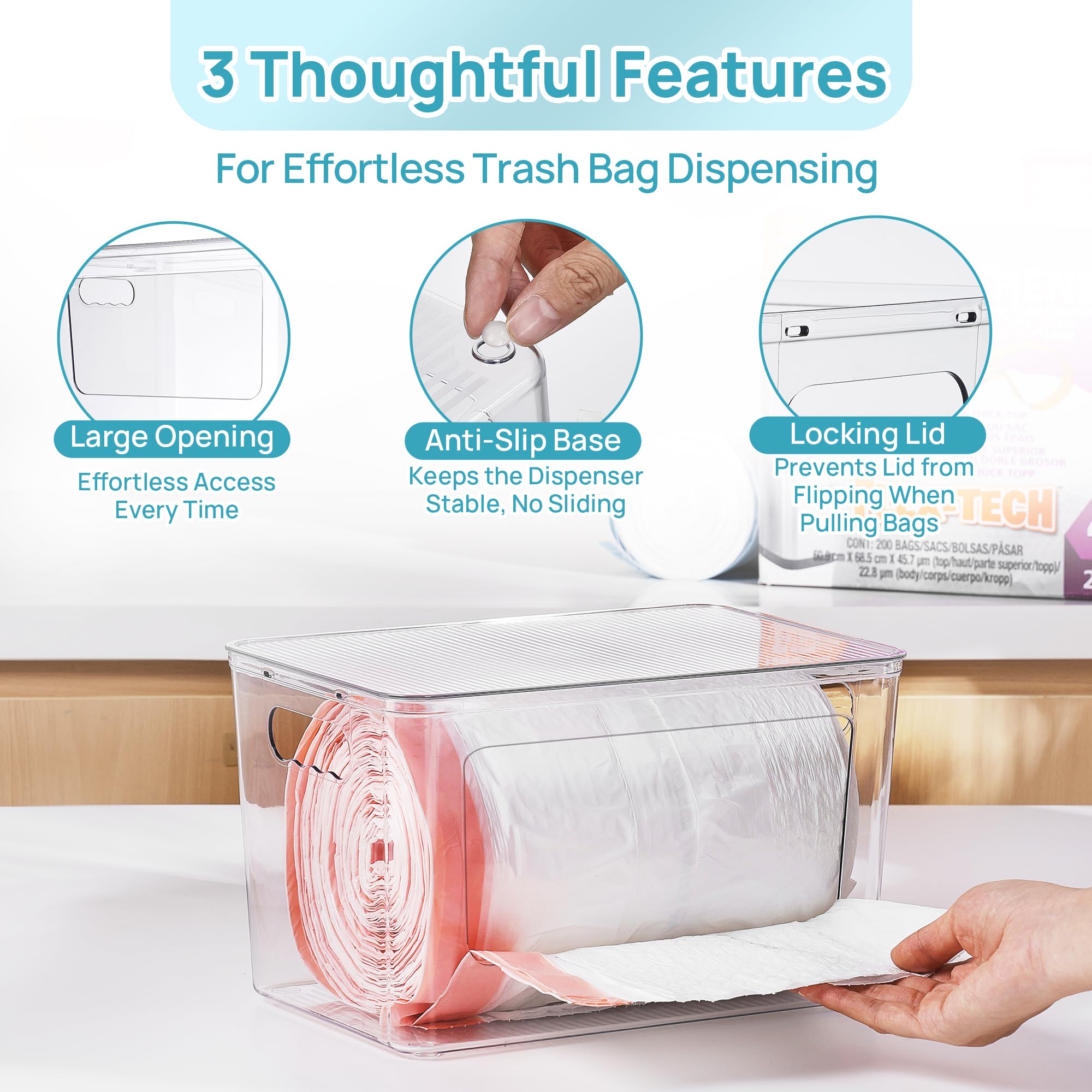 Vtopmart locking lid keeps bags neatly enclosed and prevents pop-offs.