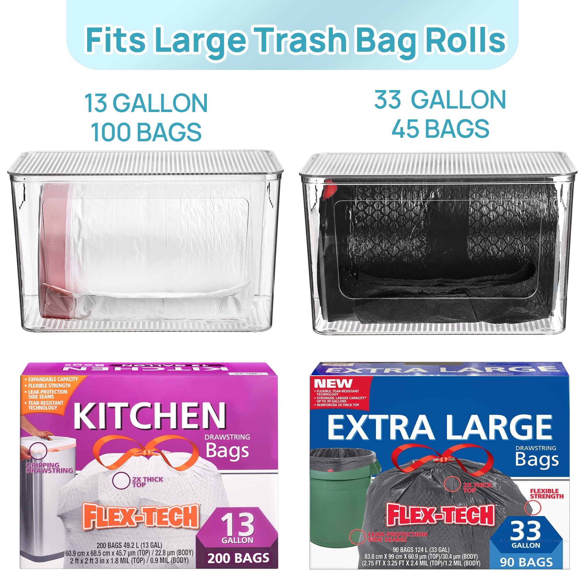 Vtopmart stackable trash bag dispenser shown from the side to save space.