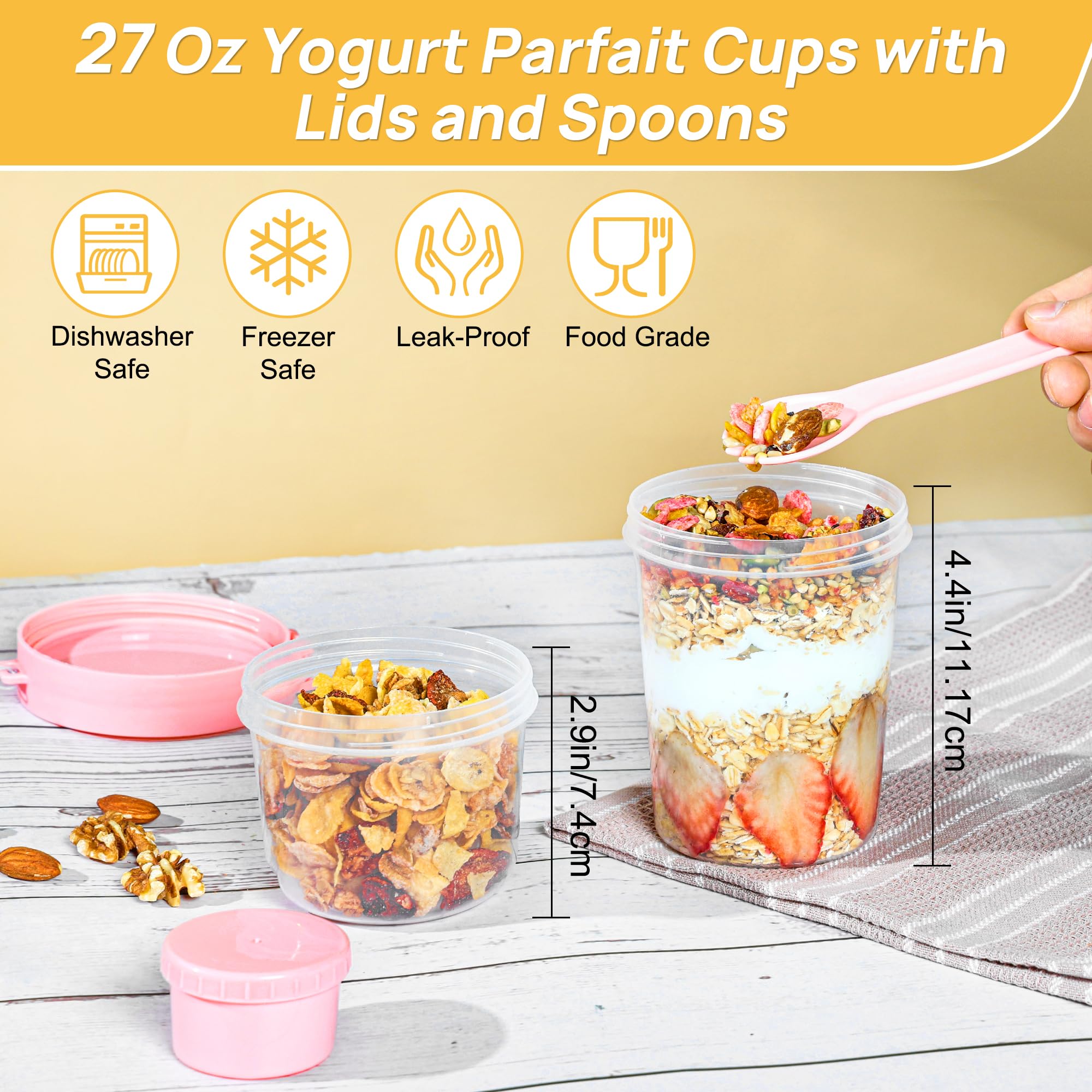Vtopmart two-compartment parfait cups keep wet and dry ingredients separated for fresh meals.