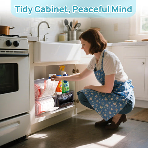 Vtopmart under-sink organization helps tidy kitchens and laundry spaces.