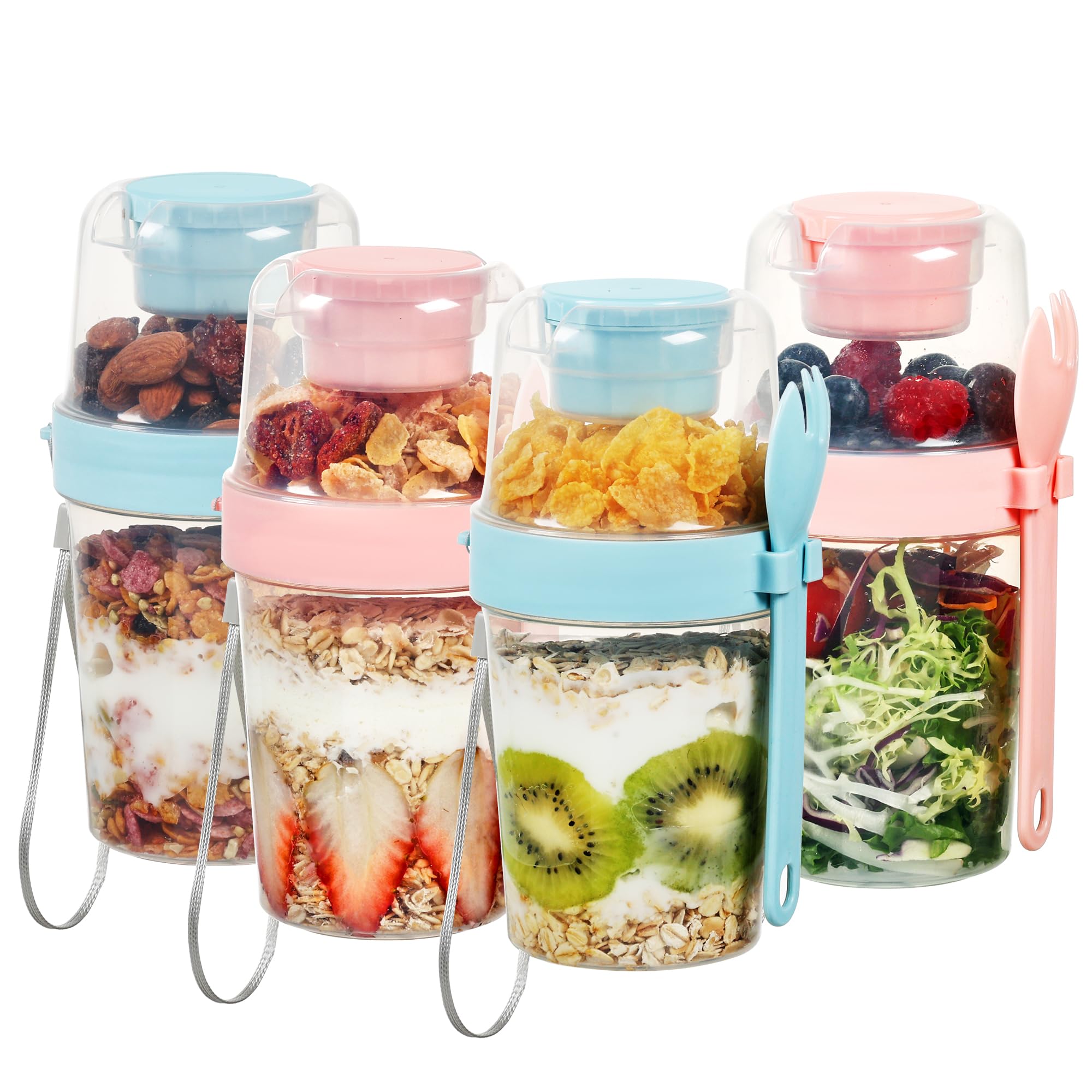 Vtopmart yogurt parfait cups with lids and spoons, 27oz, 4-pack, spill-proof and portable.