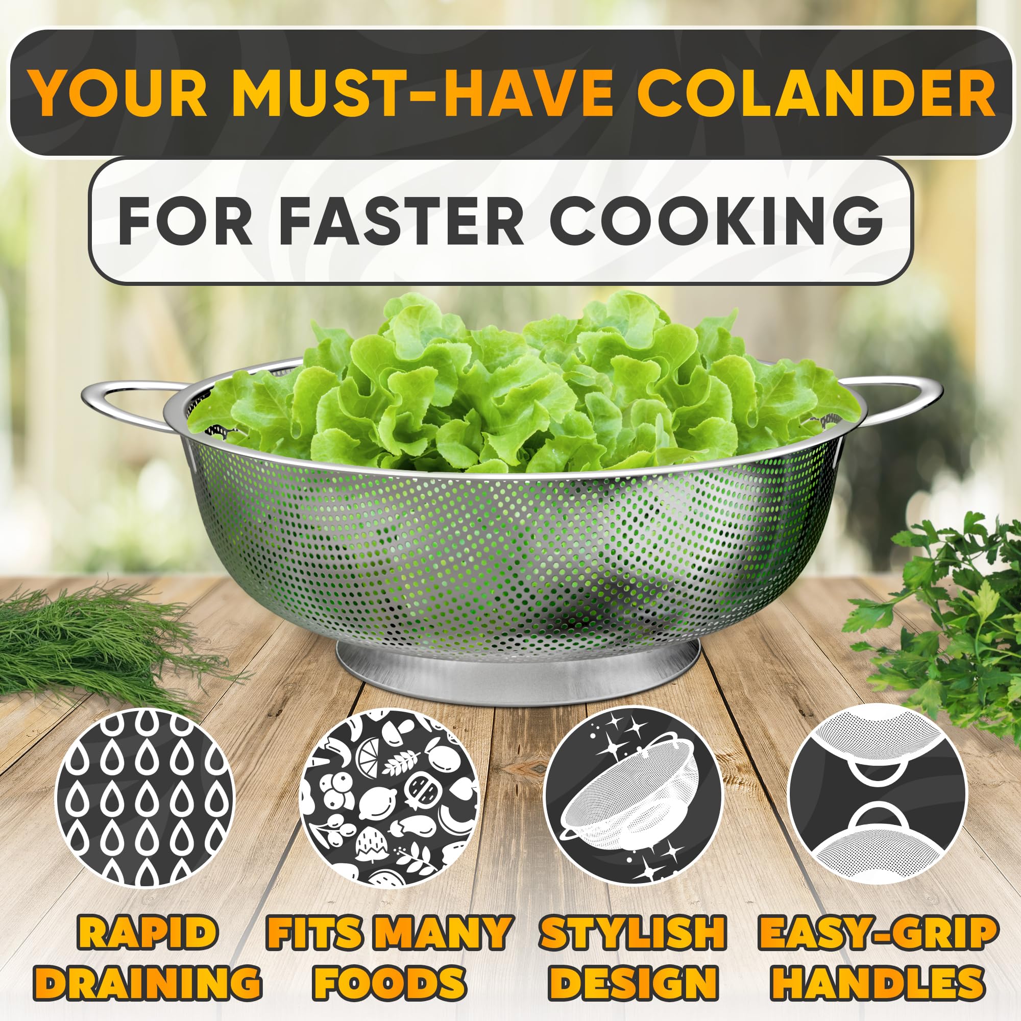 VTOWER dishwasher‑safe colander for easy cleanup after cooking