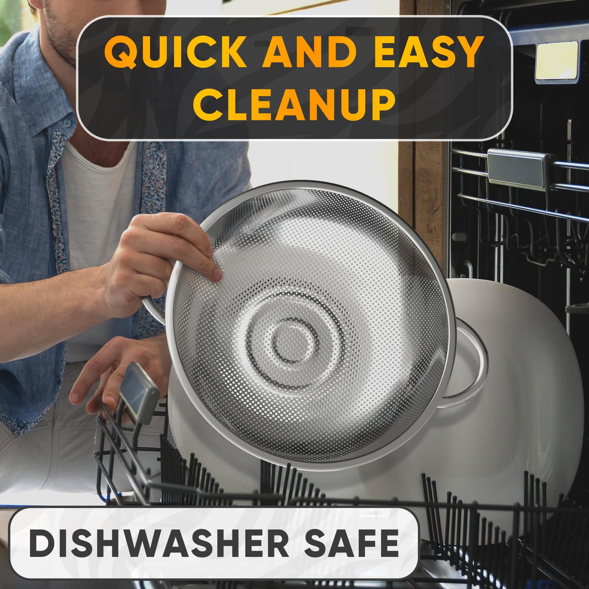 VTOWER easy‑clean stainless steel colander simplifies kitchen cleanup