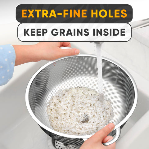 VTOWER multi‑use strainer suitable for pasta, grains, veggies, and fruits