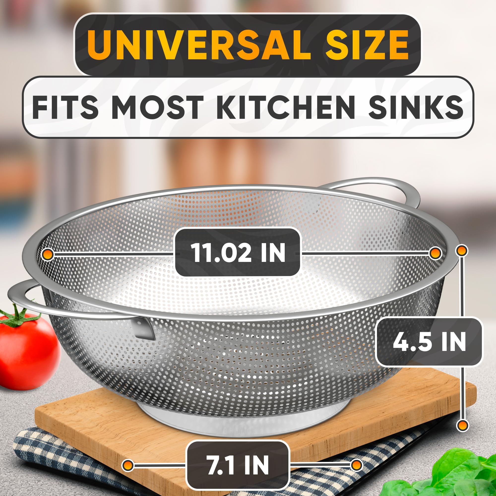 VTOWER no‑tip base colander stays steady while draining