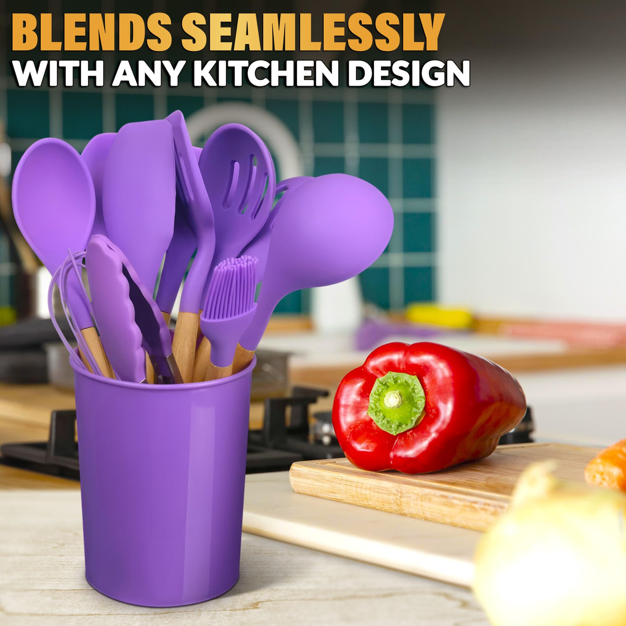 V TOWER purple nonstick-safe utensils protect cookware