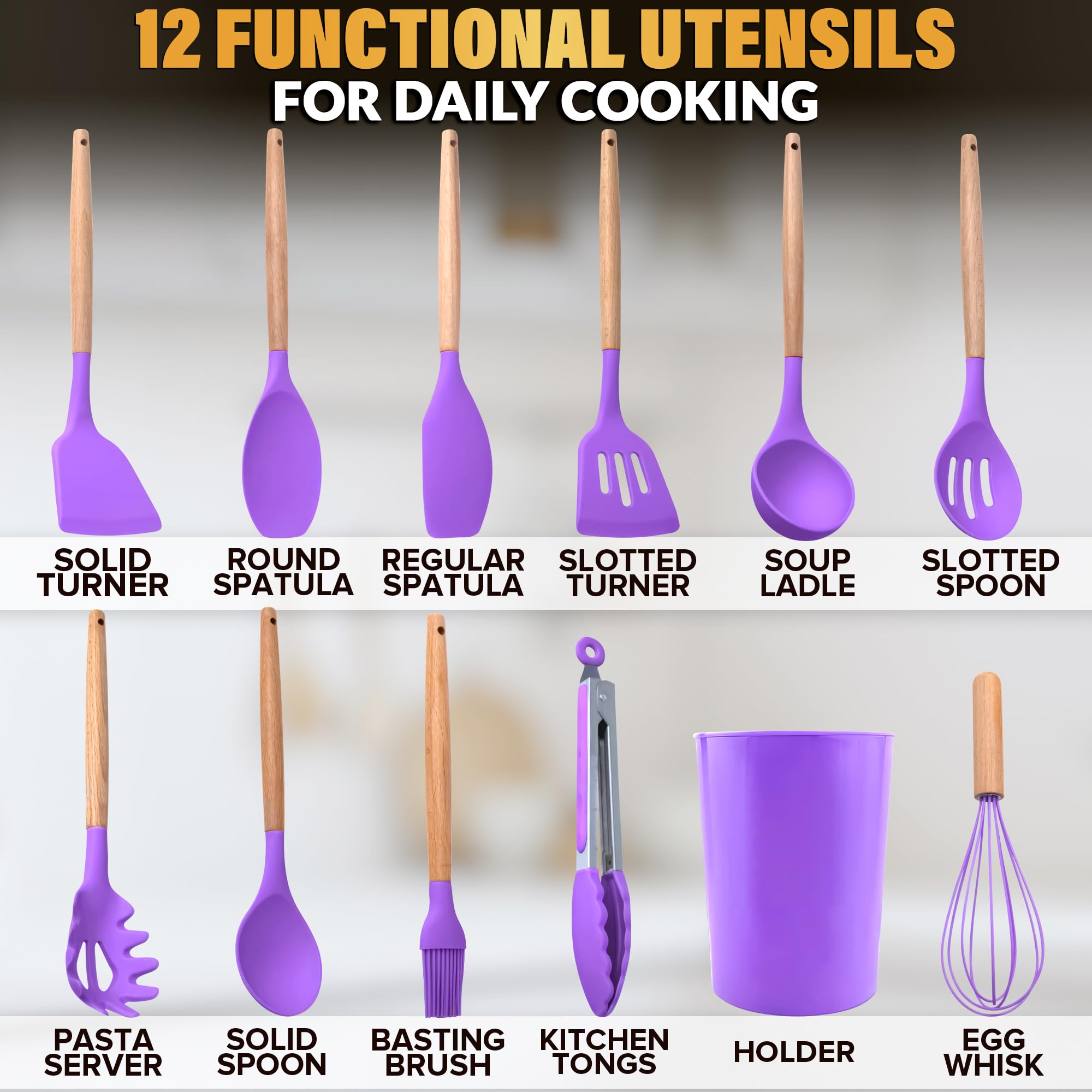 V TOWER purple silicone spatula ideal for nonstick pans