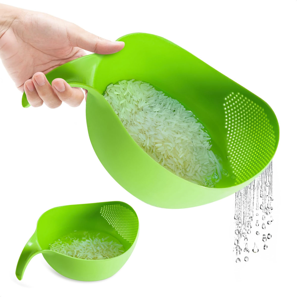 V TOWER rice strainer with handle for efficient rinsing and draining