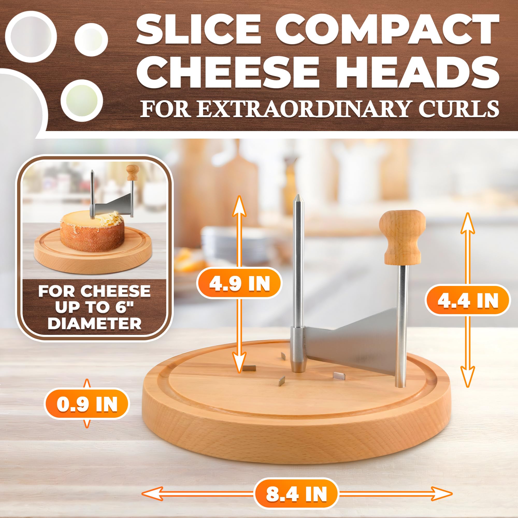 V TOWER Stainless steel blade in action for smooth, thin cheese curls.