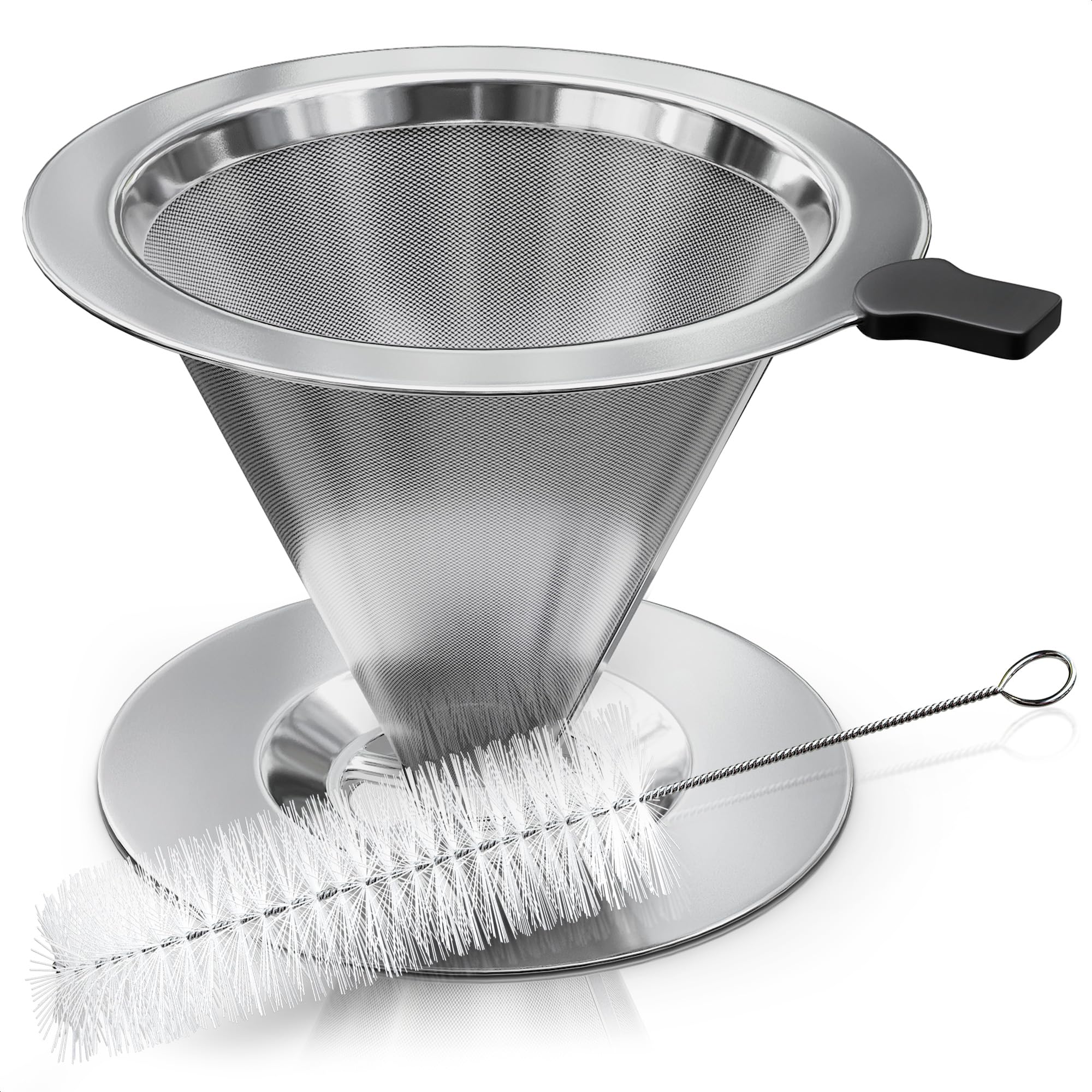 V TOWER stainless steel pour-over coffee maker with cone filter for even extraction