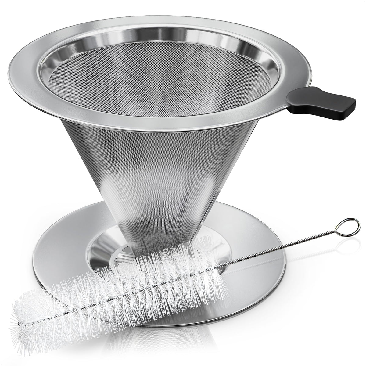 V TOWER stainless steel pour-over coffee maker with cone filter for even extraction