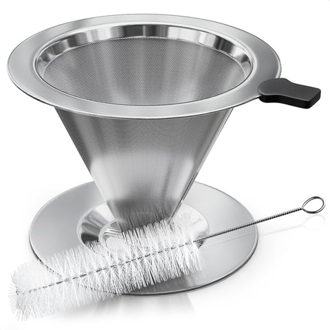 V TOWER stainless steel pour-over coffee maker with cone filter for even extraction