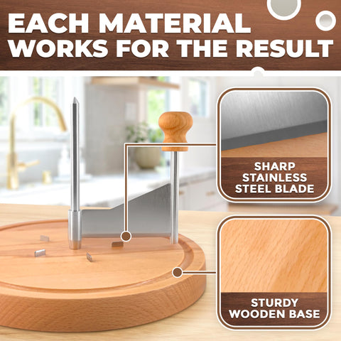 V TOWER Wood base provides stable support during cheese shaving.