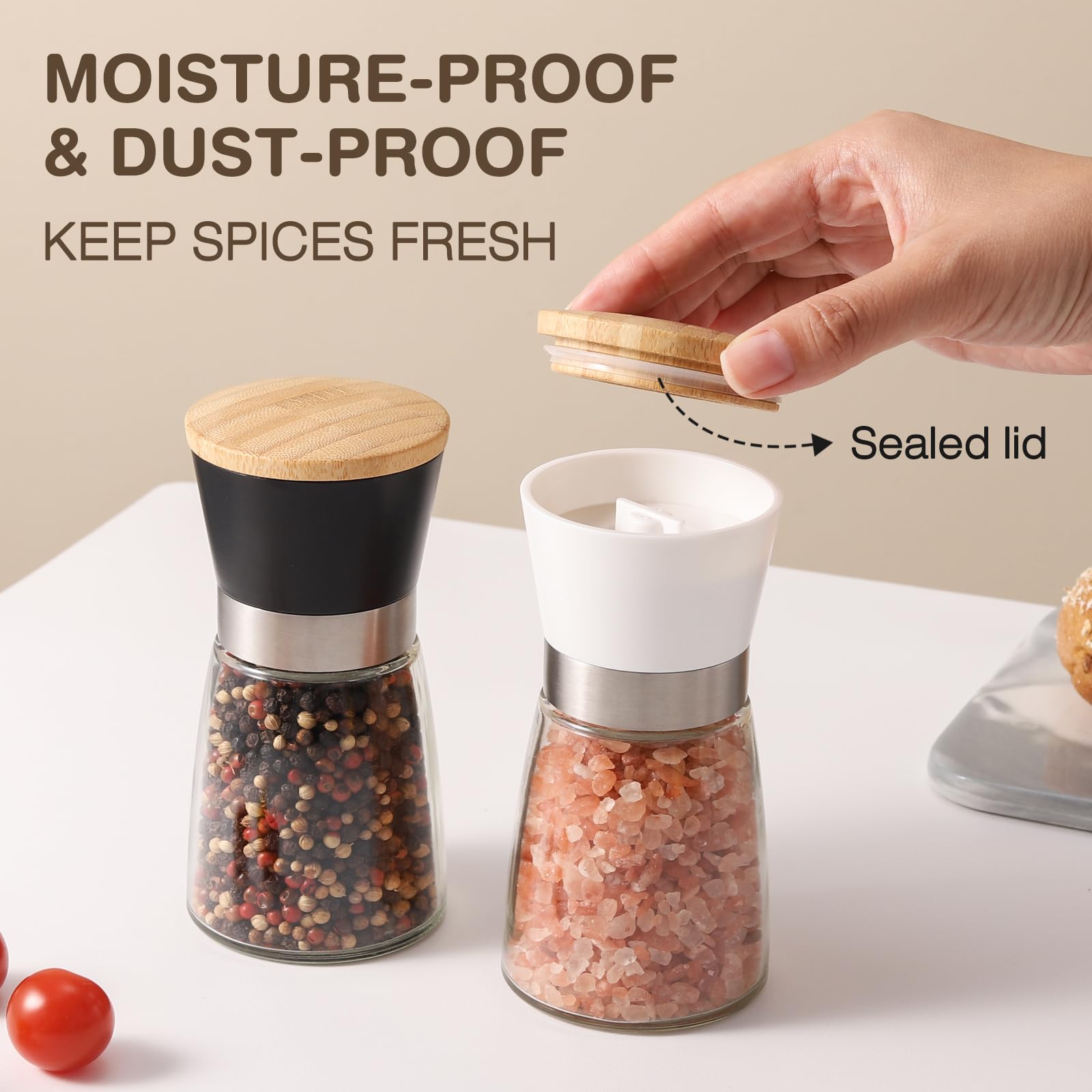 Vucchini ceramic burr adjustable mechanism enables fine to coarse grinding.
