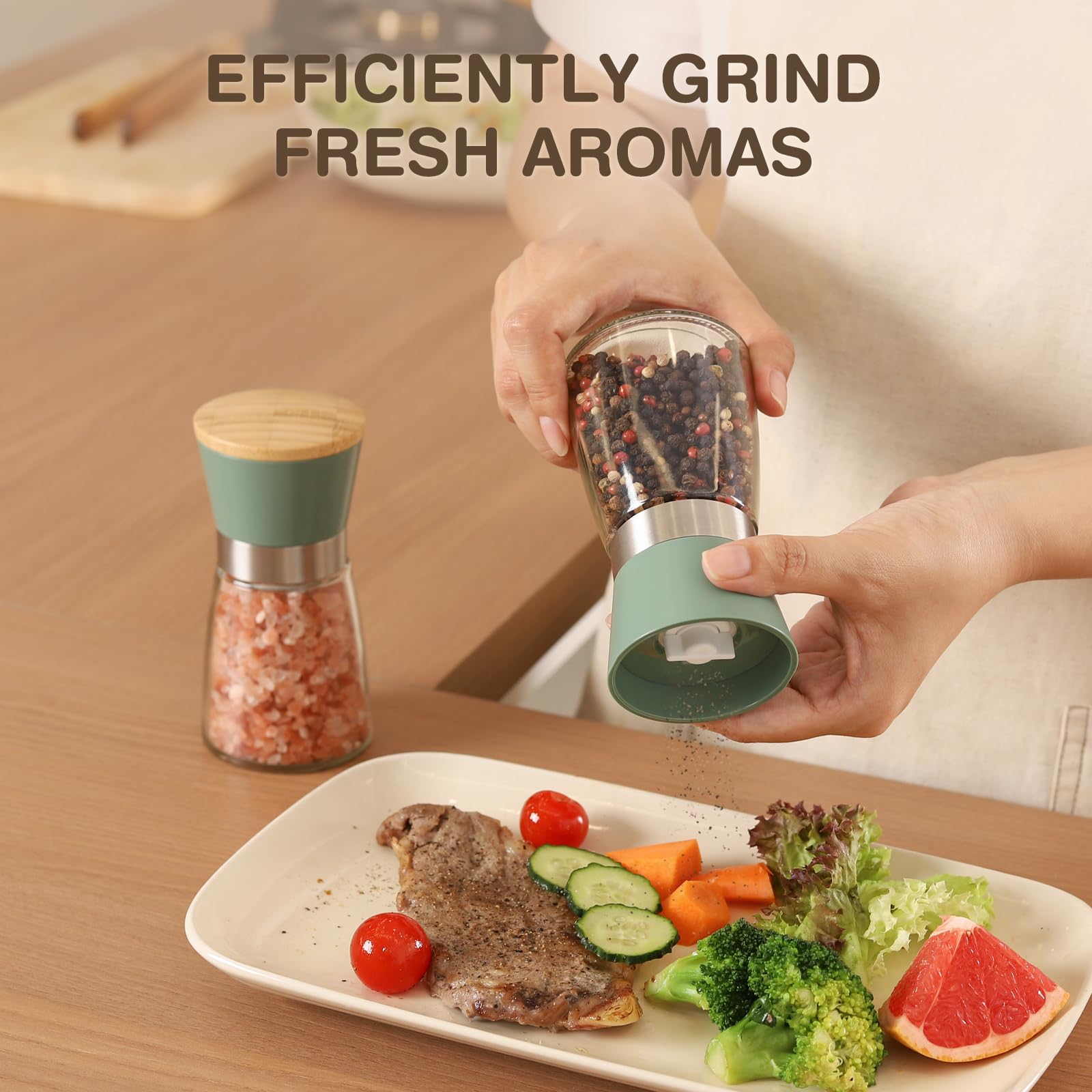 Vucchini grinders feature a durable stainless steel ring to protect contents.