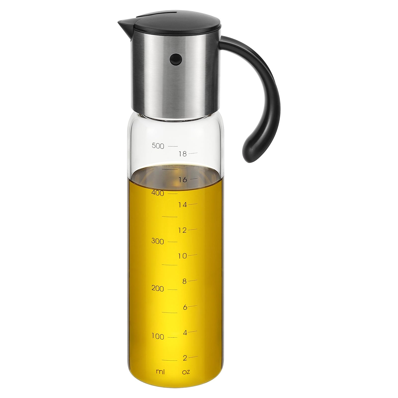 Vucchini olive oil dispenser with auto flip lid for effortless one-handed pouring