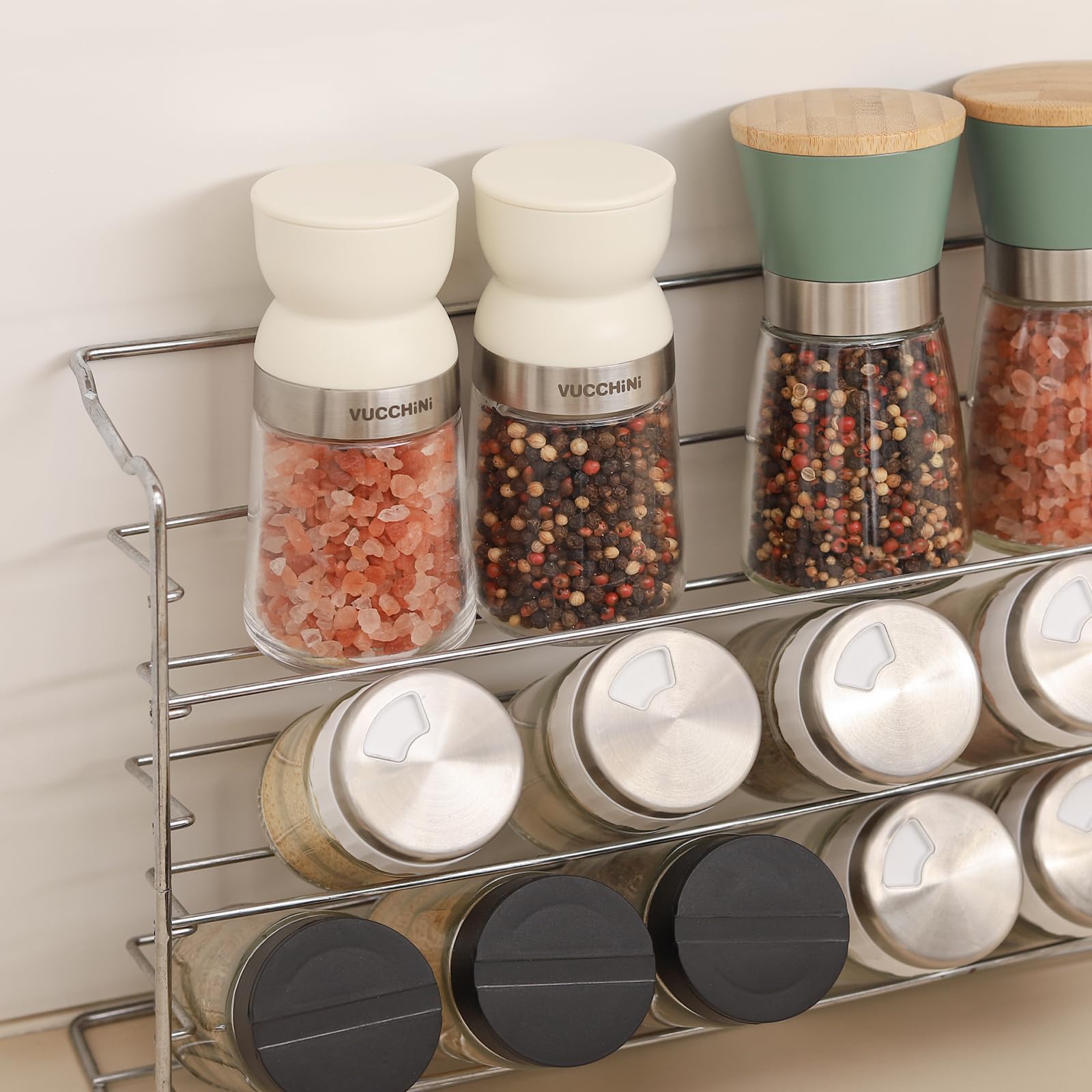 Vucchini grinders with easy-pour spout for mess-free seasoning