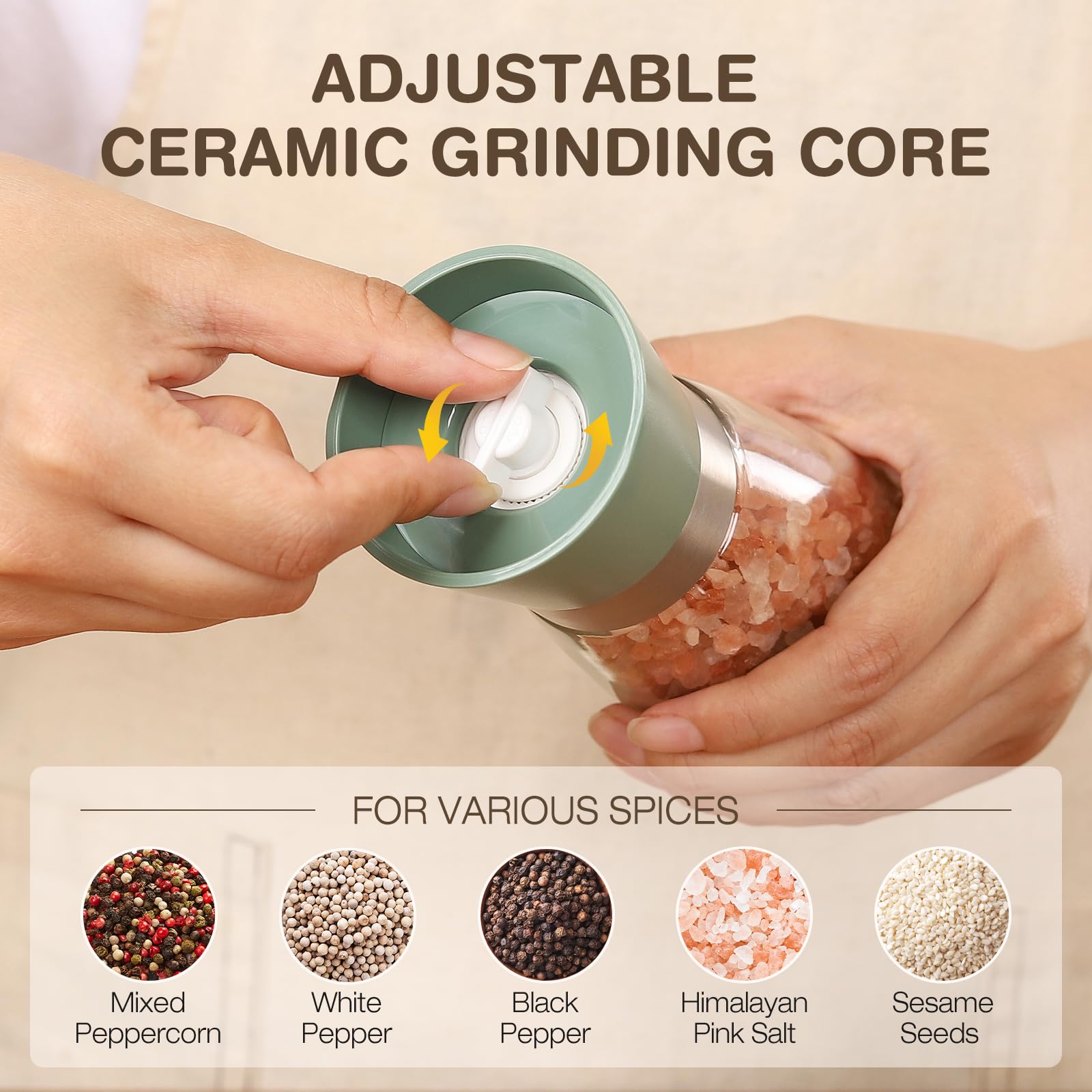 Vucchini sealed cap with silicone ring preserves spice freshness.