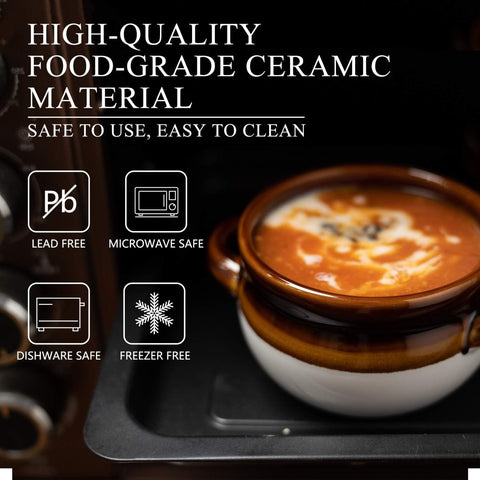Vumdua ceramic soup bowl with double handles for easy grip.