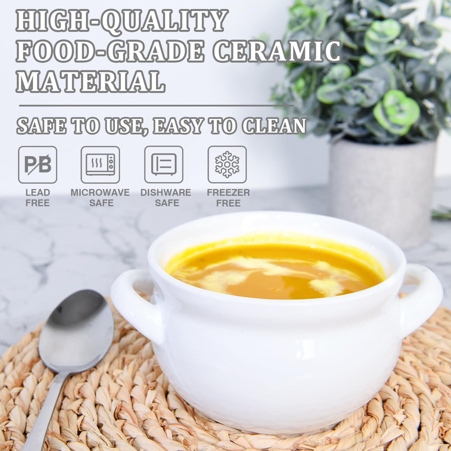 Vumdua French onion bowls, lead-free ceramic for safe serving.