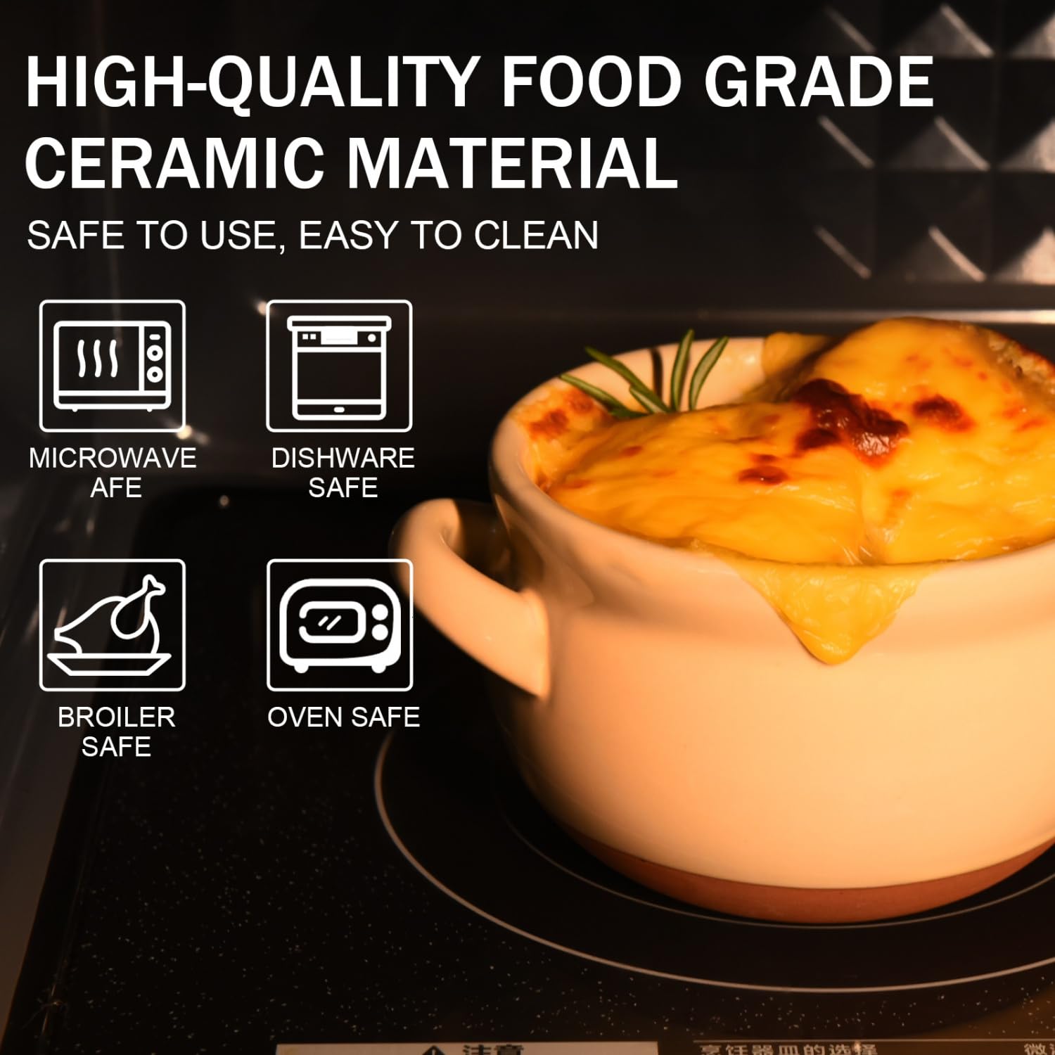 Vumdua oven-safe ceramic soup crock, ideal for baking and serving.