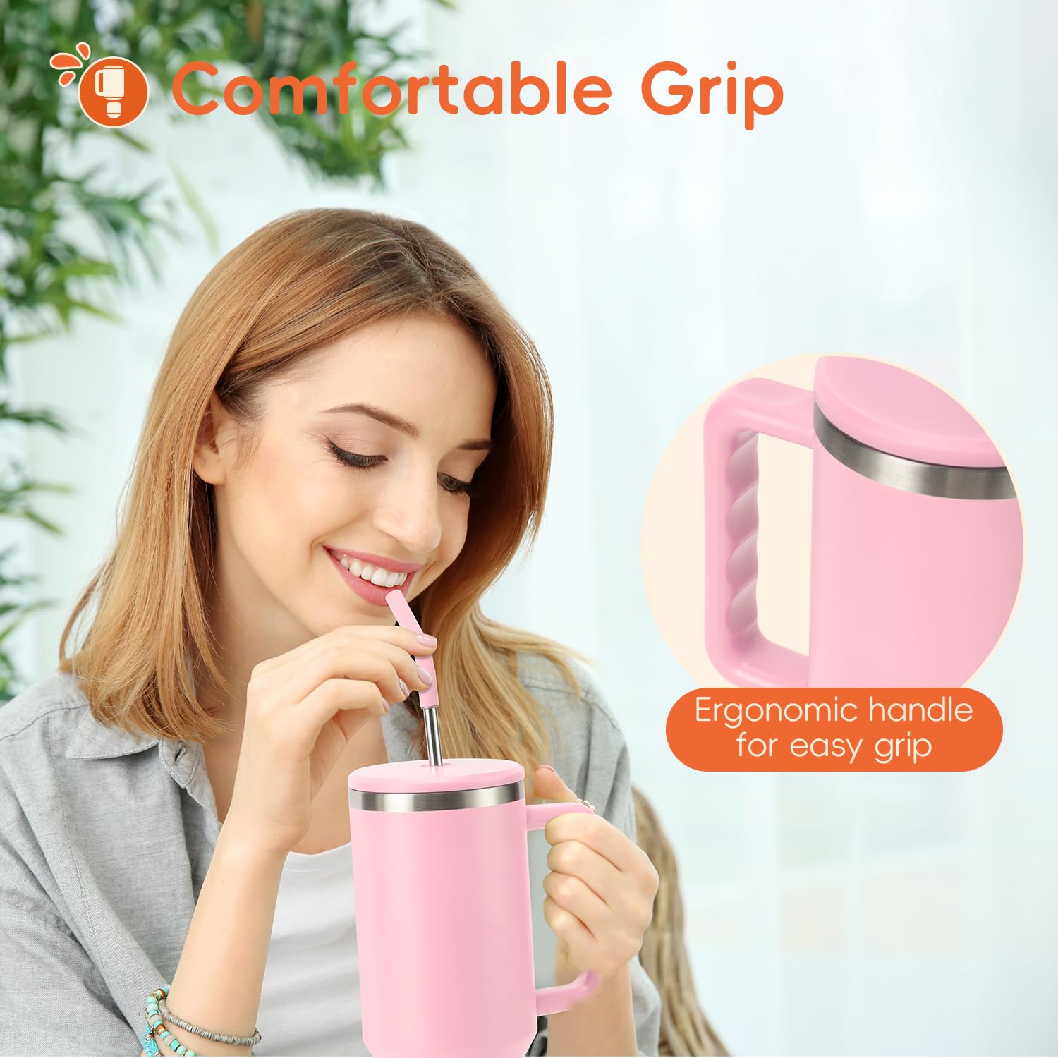 VUSIGN 40oz tumbler car-friendly design fits cup holders and travels smoothly.