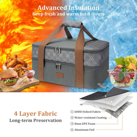 Vuudh expandable casserole carrier bottom compartment stores sides for picnics.