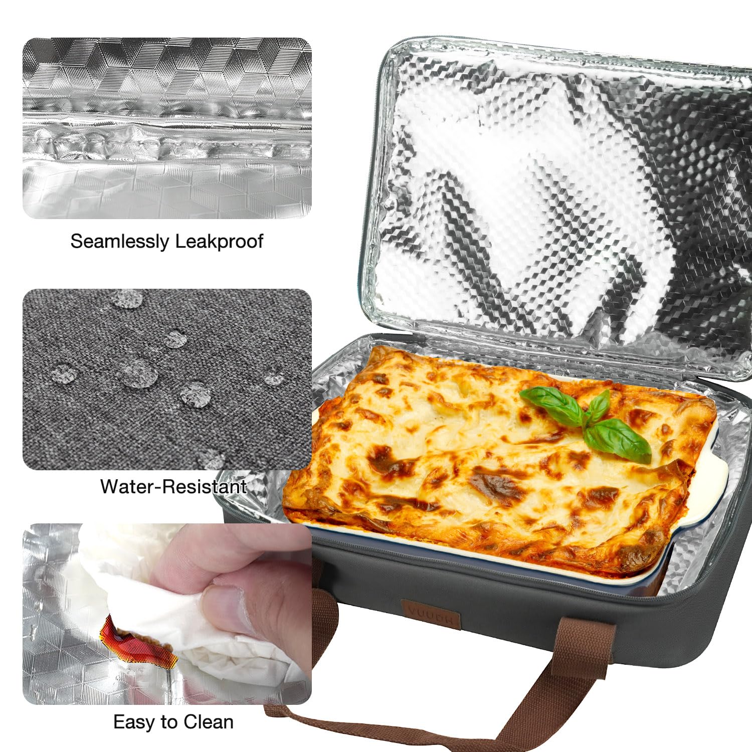 Vuudh insulated interior keeps hot dishes warm and cold foods fresh.