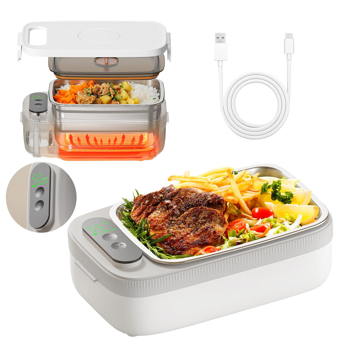 VVU&CCO cordless lunch box with 1L stainless container keeps meals warm on the go.