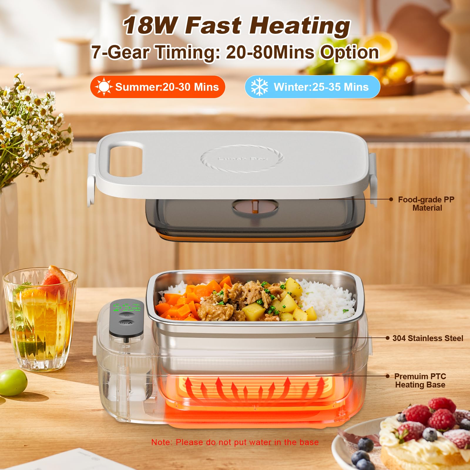 VVU&CCO cordless lunch box with leak-proof lid preserves flavor and prevents spills.