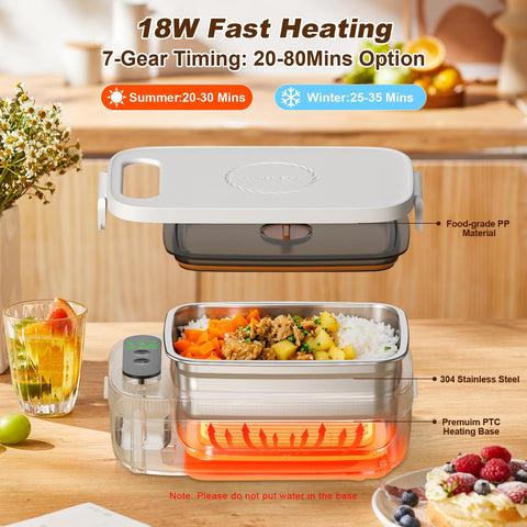 VVU&CCO cordless lunch box with leak-proof lid preserves flavor and prevents spills.