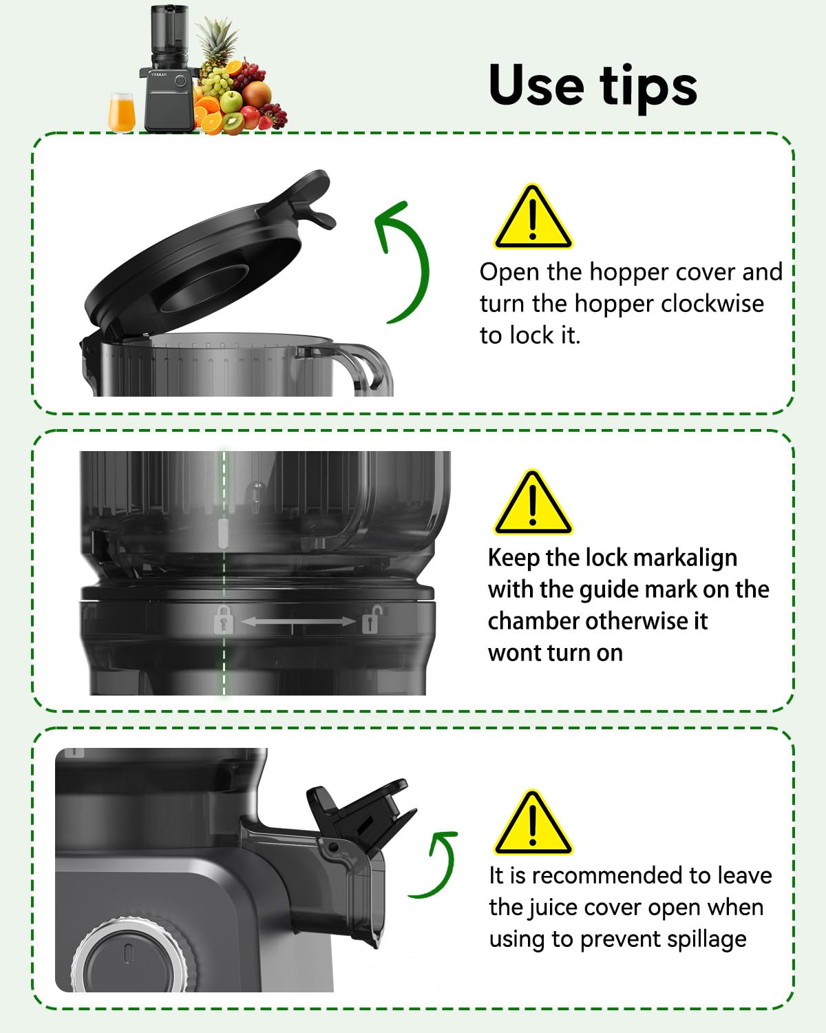 VVAKAM juicer reverse function helps clear clogs easily.